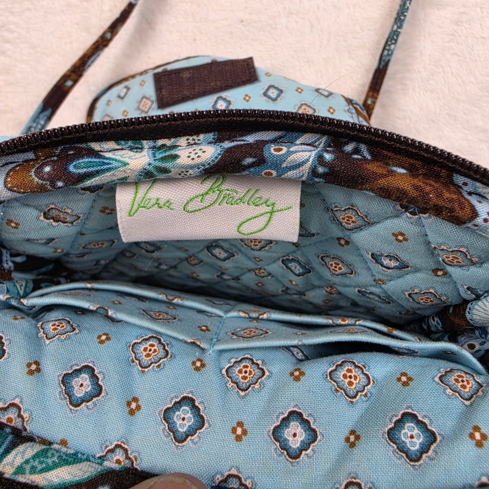 Vera Bradley Crossbody Bag Small Brown Blue Floral Excellent Quilted Paisley - Picture 5 of 9